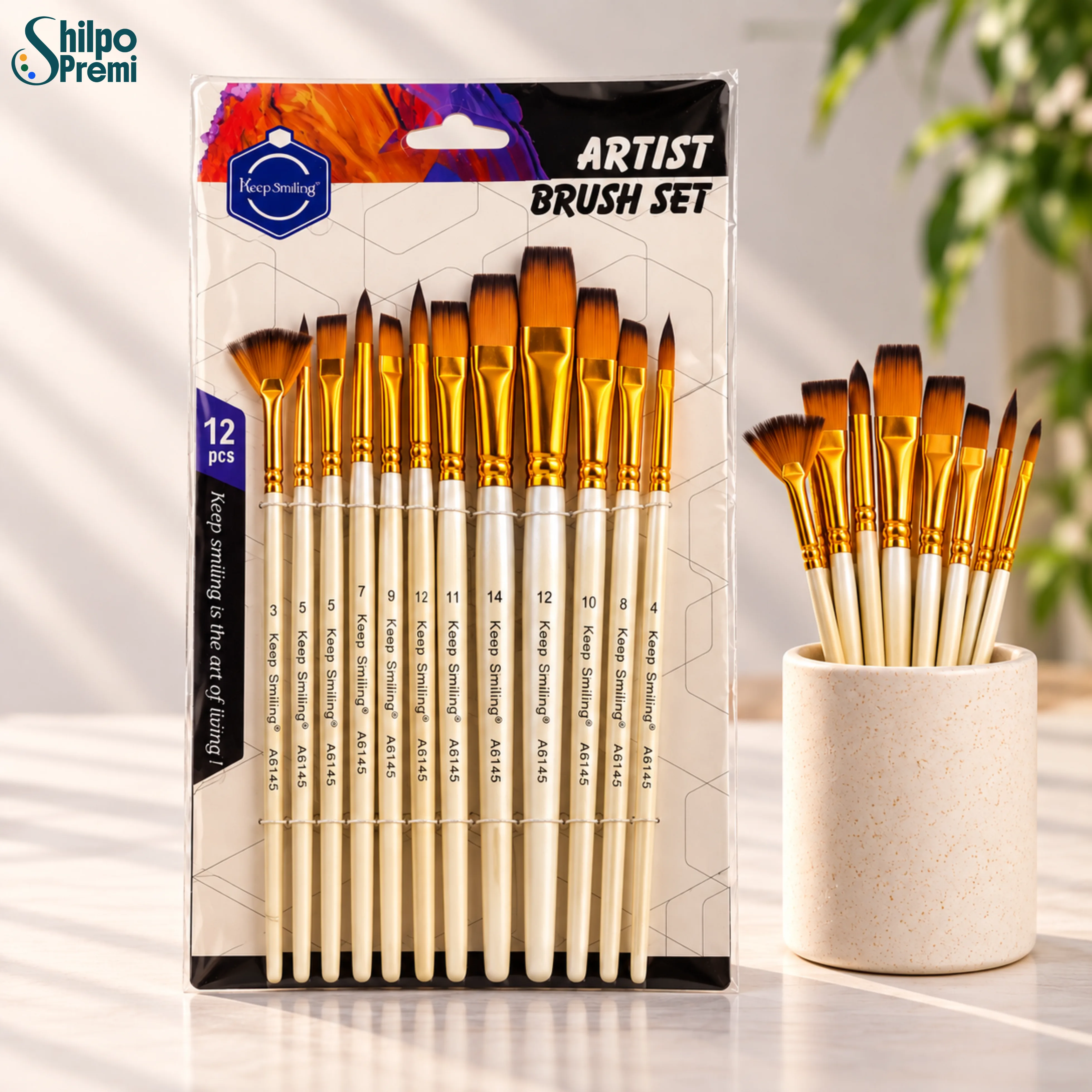 Keep Smiling Artist Brush Set – A6145 (White Handles)