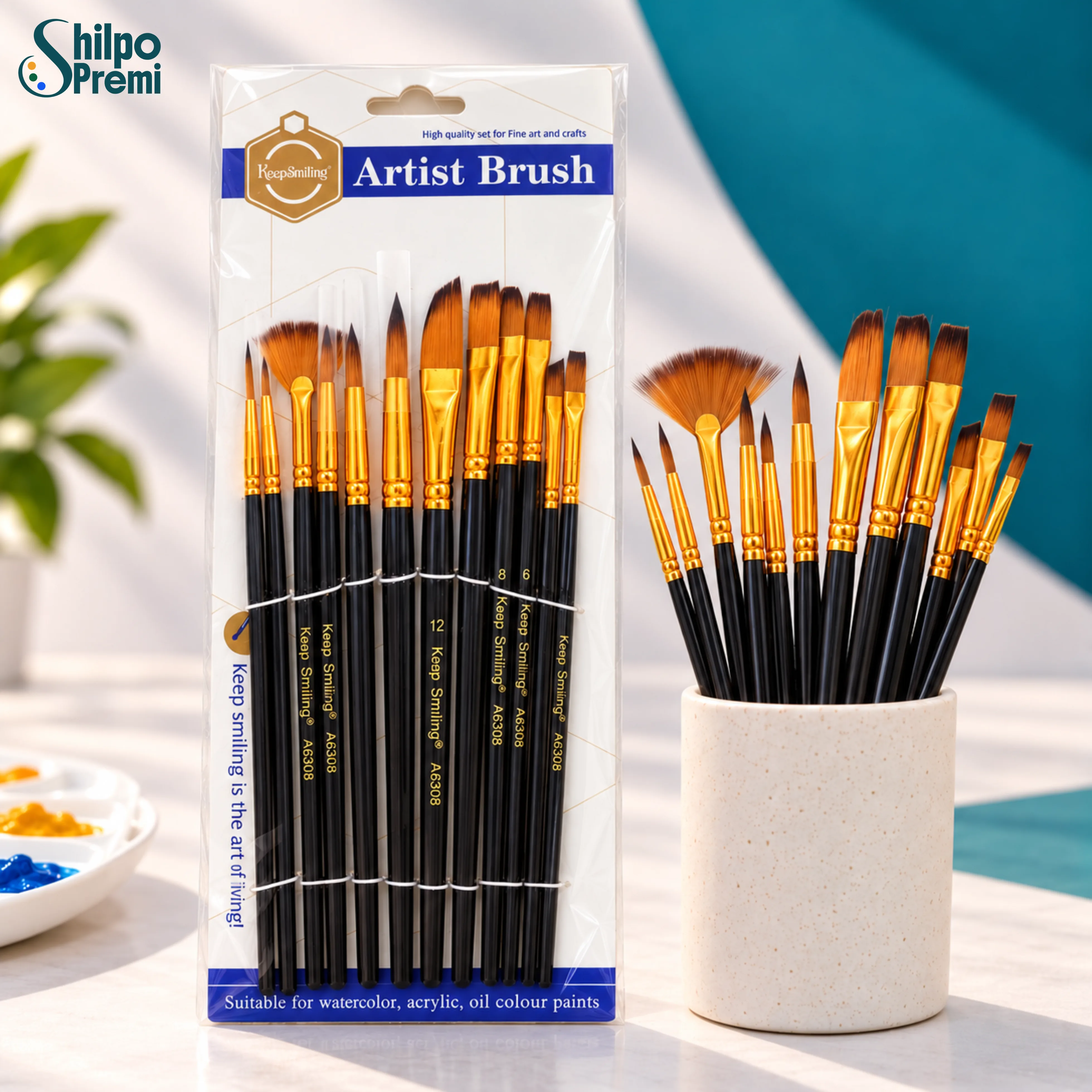 Keep Smiling Artist Paint Brush Set – 12 Pcs (A6308)