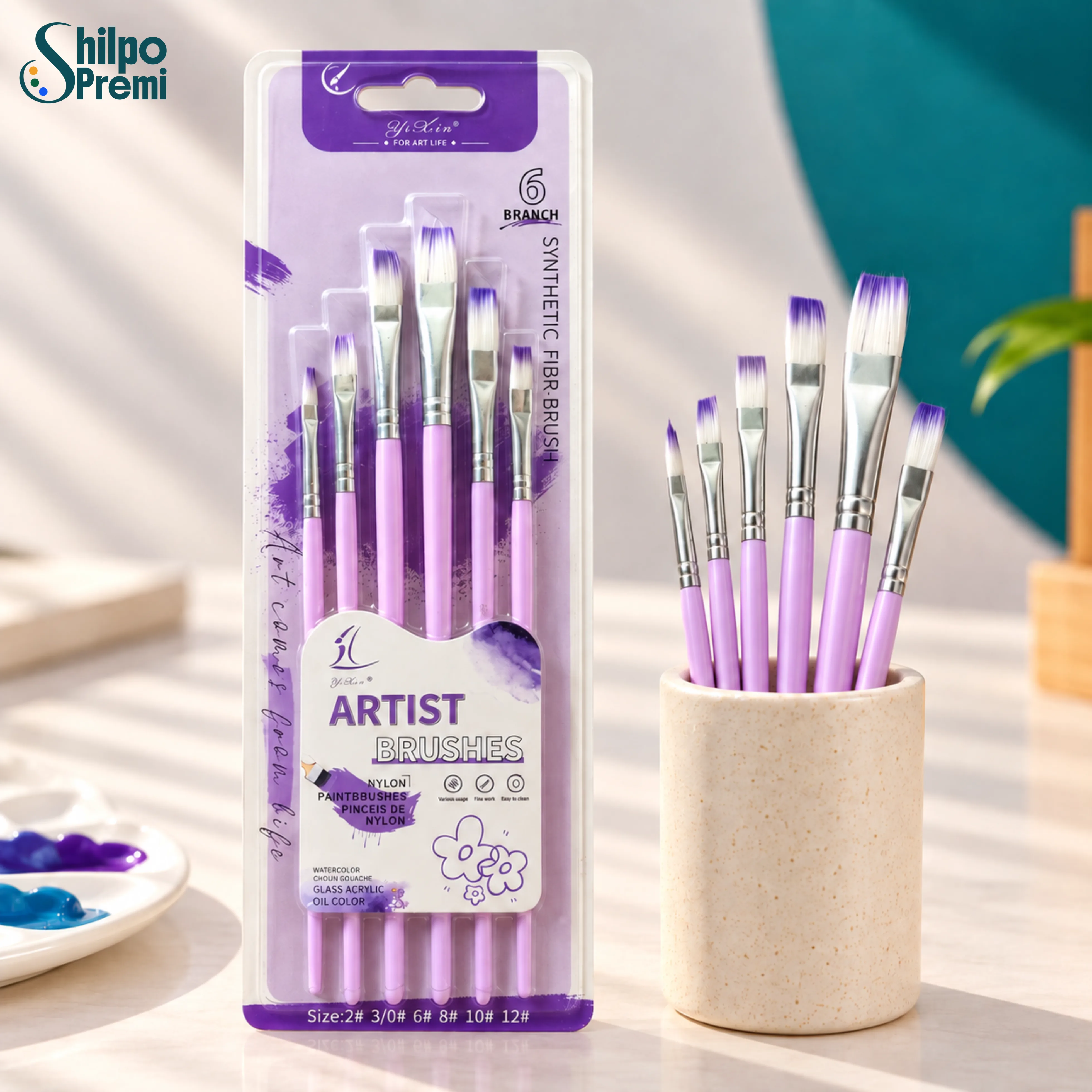 YJ Skin Artist Brush Set – 6-Piece Synthetic Fiber (Purple Handles)
