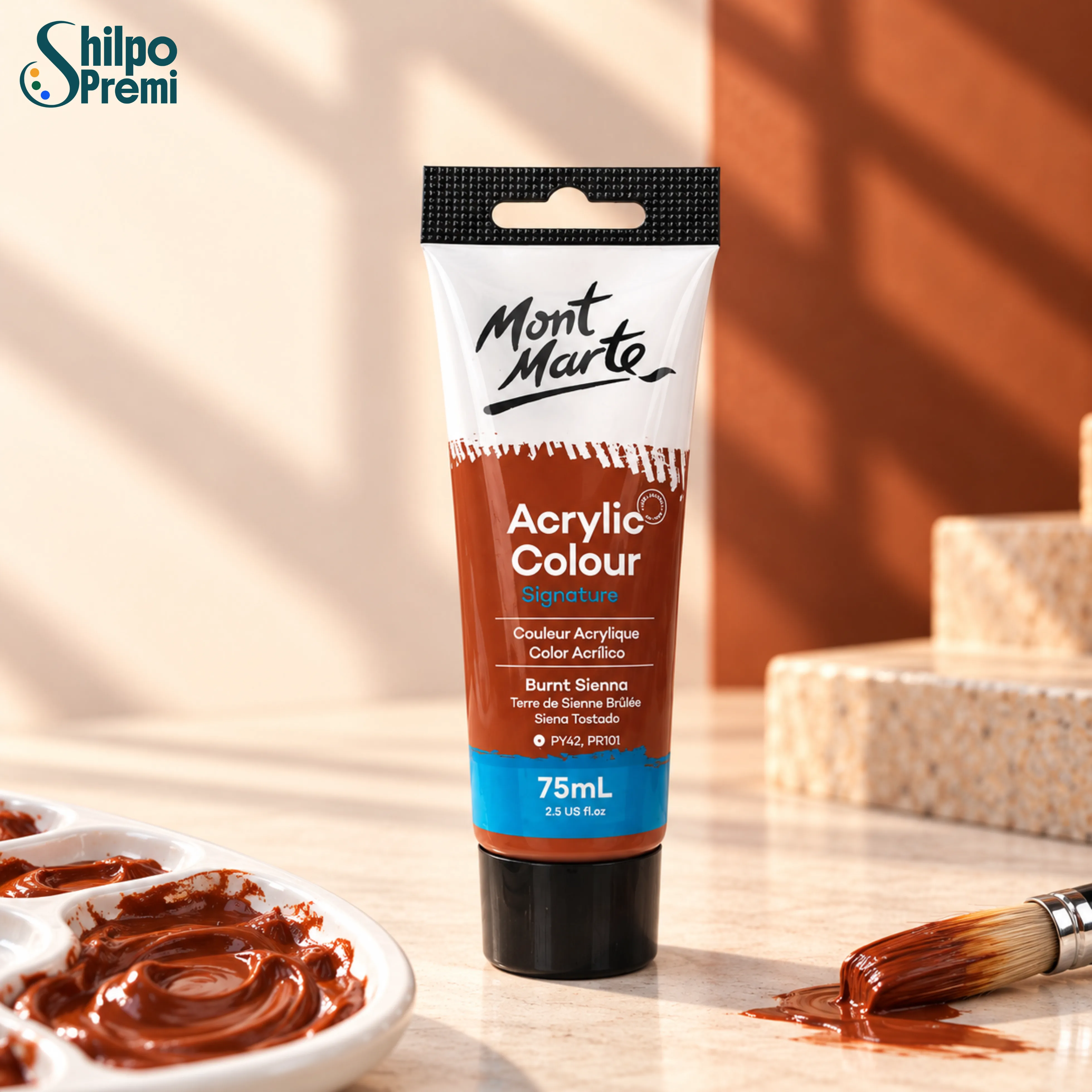 Mont Marte Acrylic Colour Paint Signature – Burnt Sienna, 75ml Tube