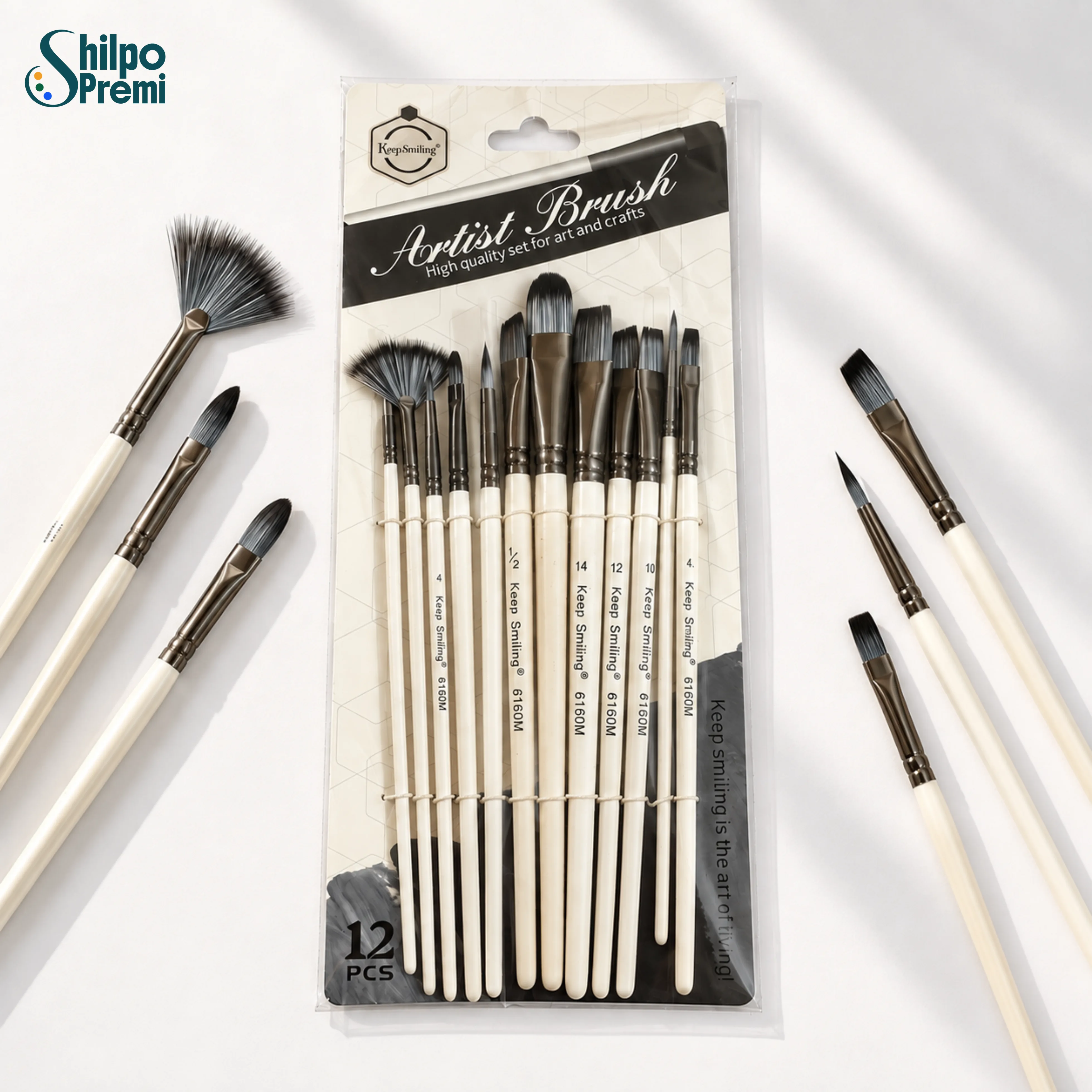 Keep Smiling Mixed Artist Brush Set – 12 Pcs (6160M)