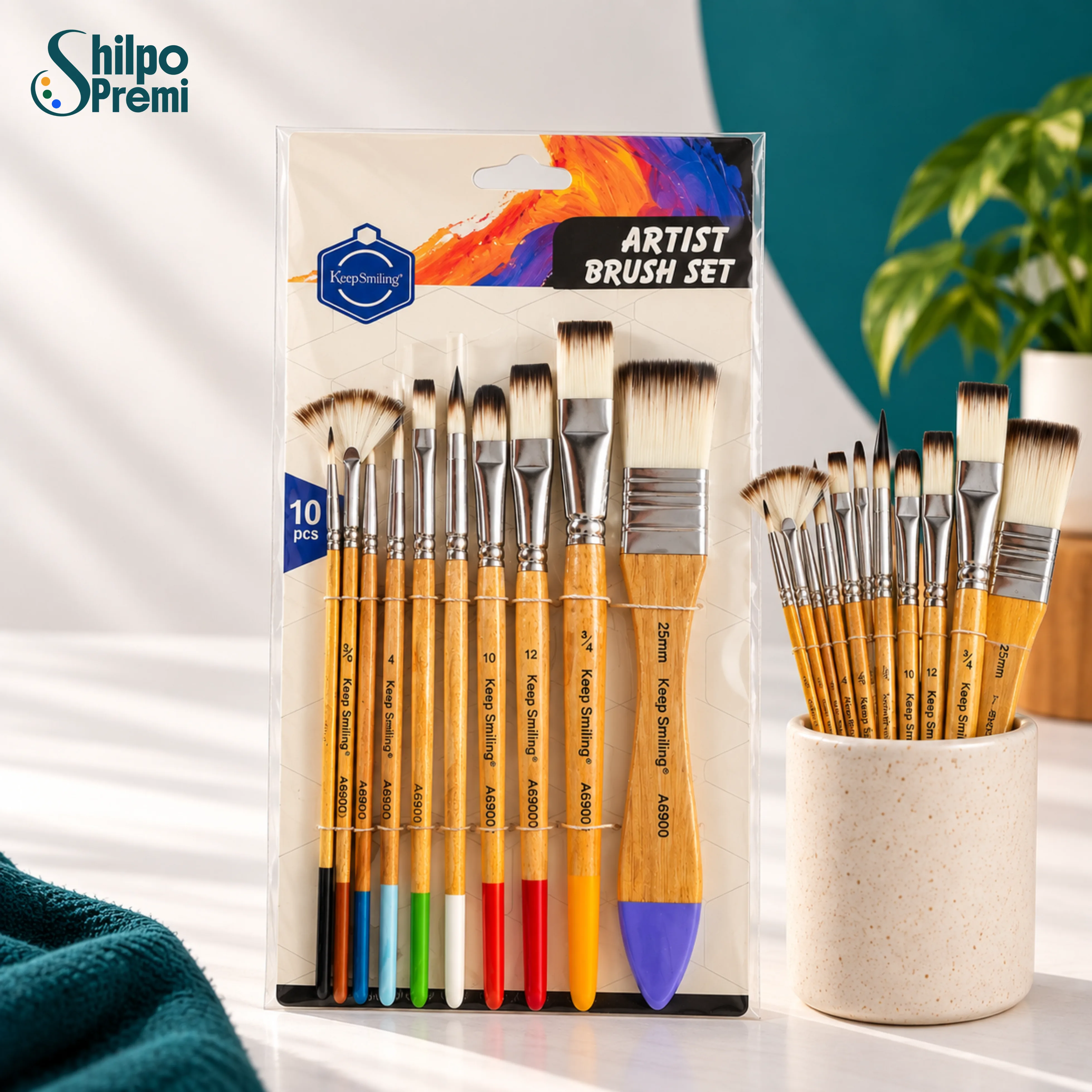 Keep Smiling Artist Brush Set – 10 Pcs (A6900, Multicolour Handles)