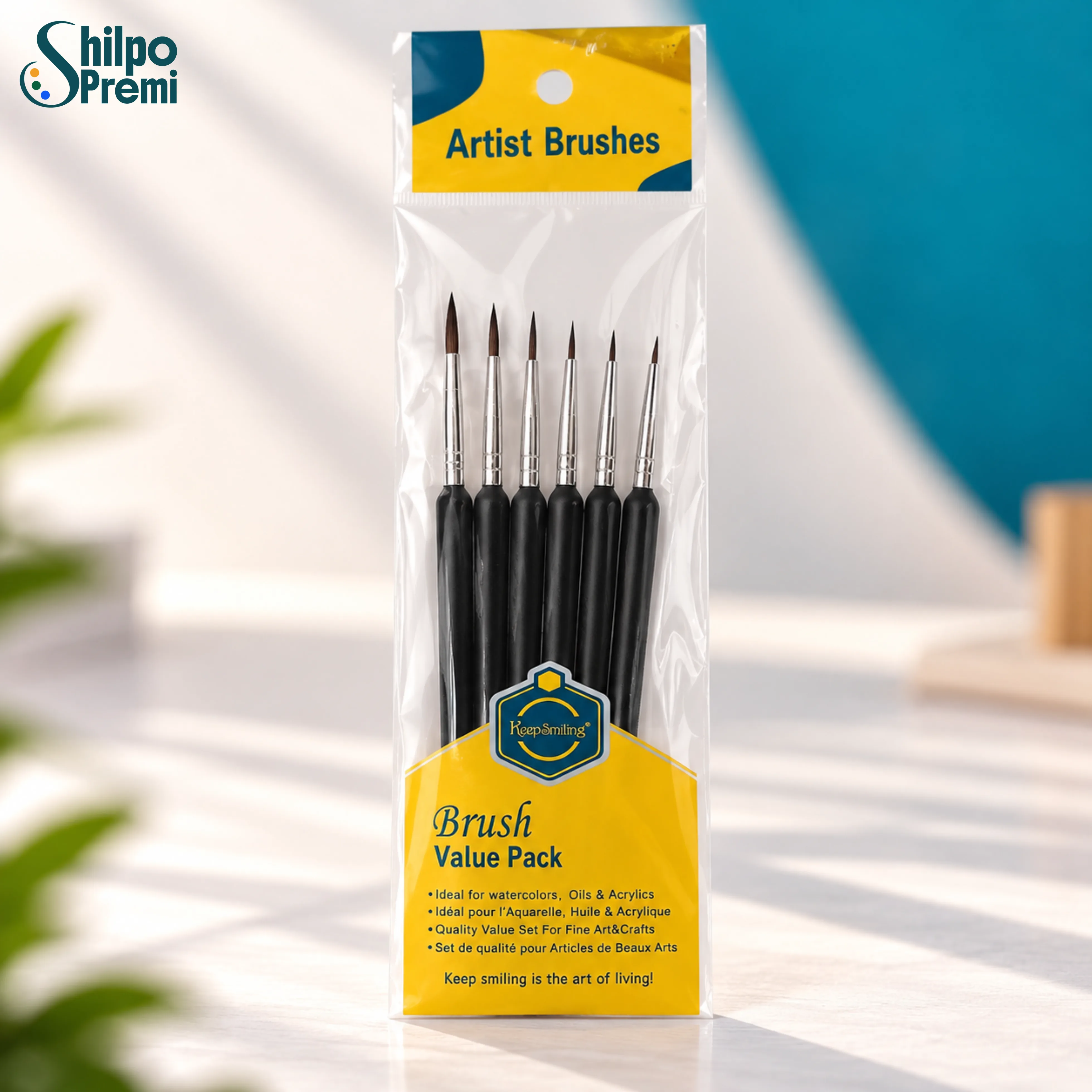 Keep Smiling Artist Detail Brush Value Pack – 6 Pcs (Black Handles)