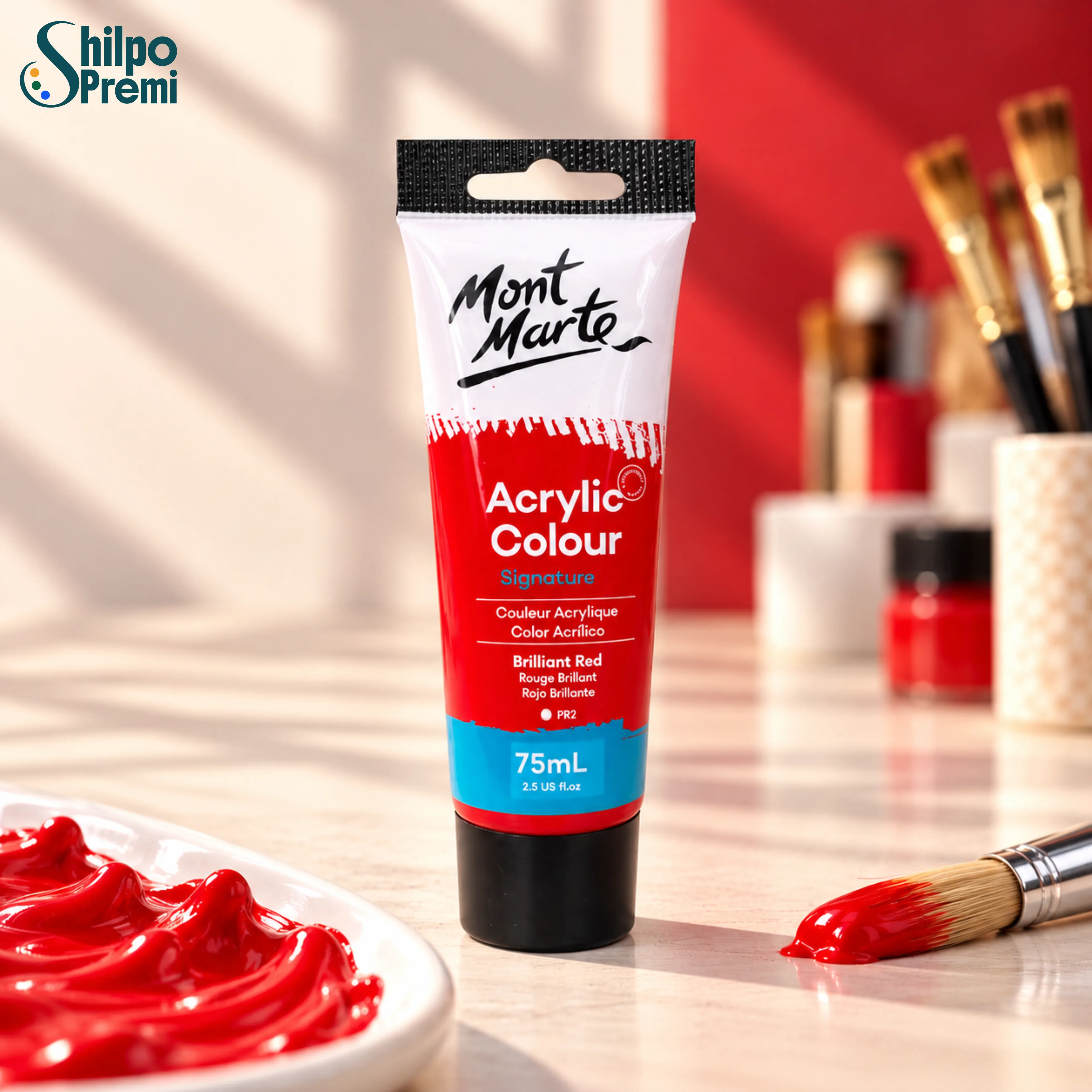 Mont Marte Acrylic Colour Paint Signature – Brilliant Red, 75ml Tube