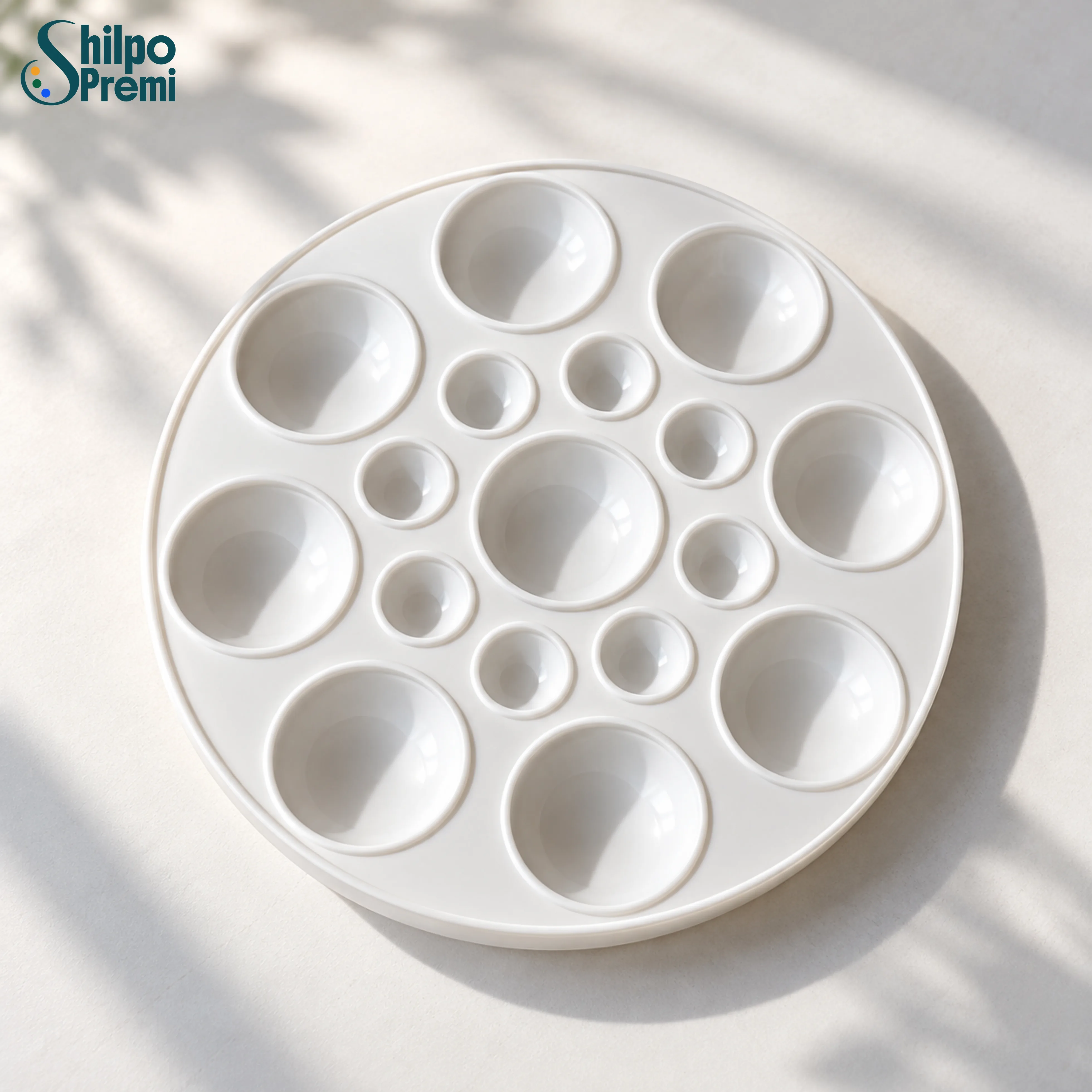 Round White Multi-Well Artist Paint Palette