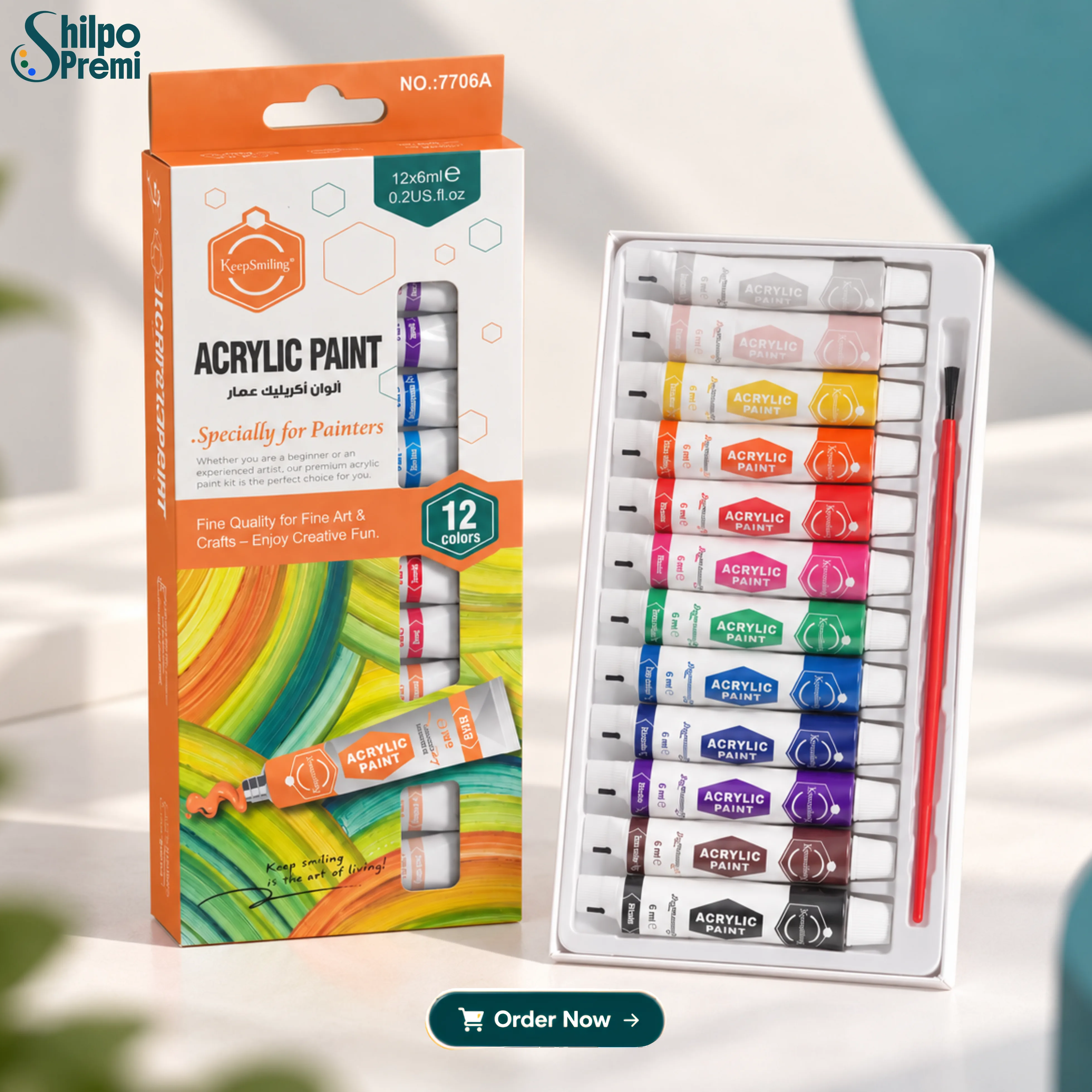 Keep Smiling Acrylic Paint Set – 12 Colors × 6ml (7706A)