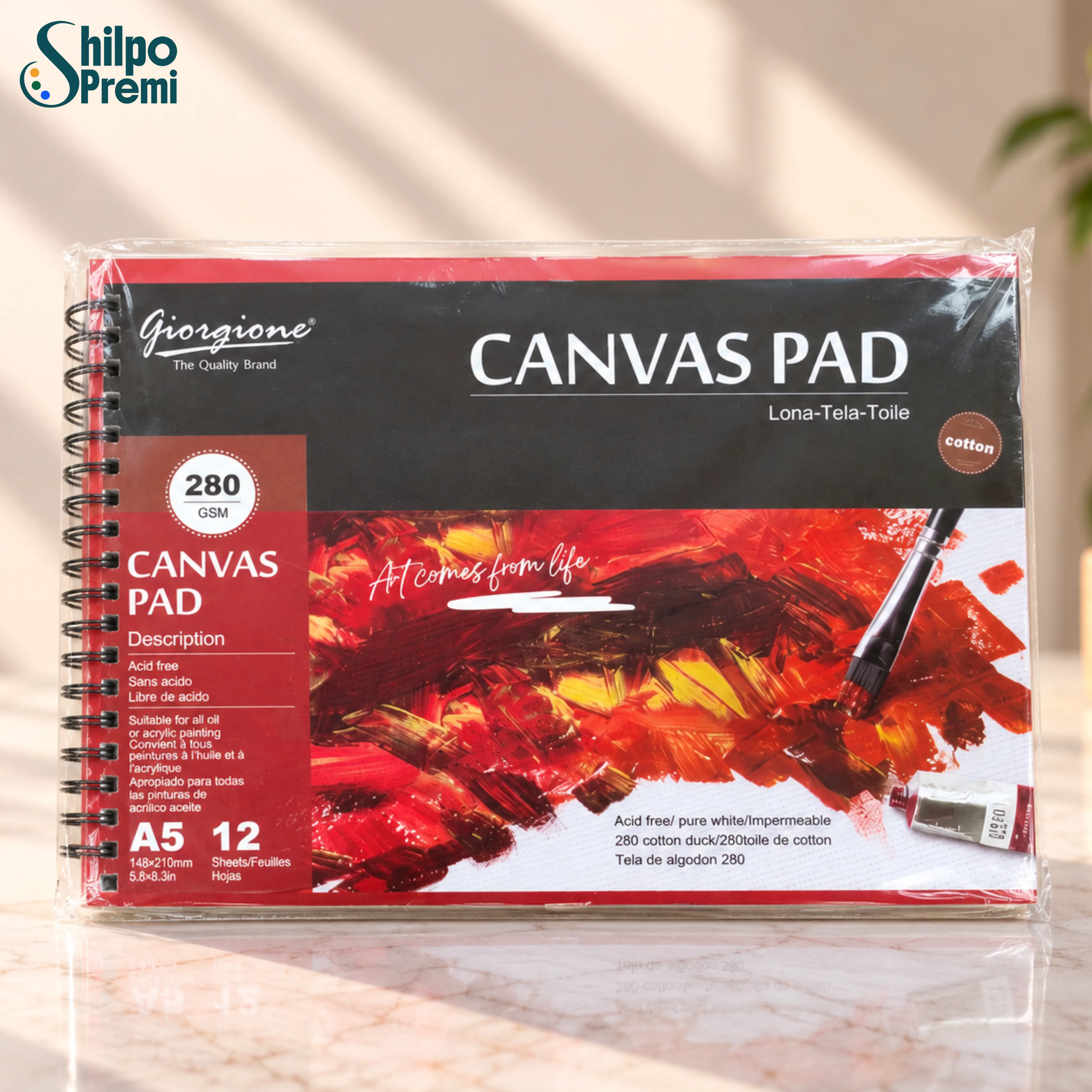Giorgione Canvas Pad A5 – 280 GSM Cotton Canvas, 12 Sheets